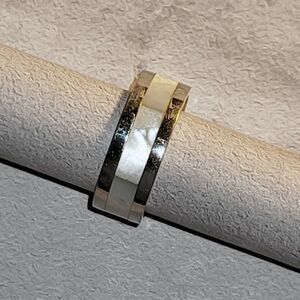 Vintage Talexia Stainless Steel Comfort Fit Mother of Pearl Unisex Ring SZ 9 US